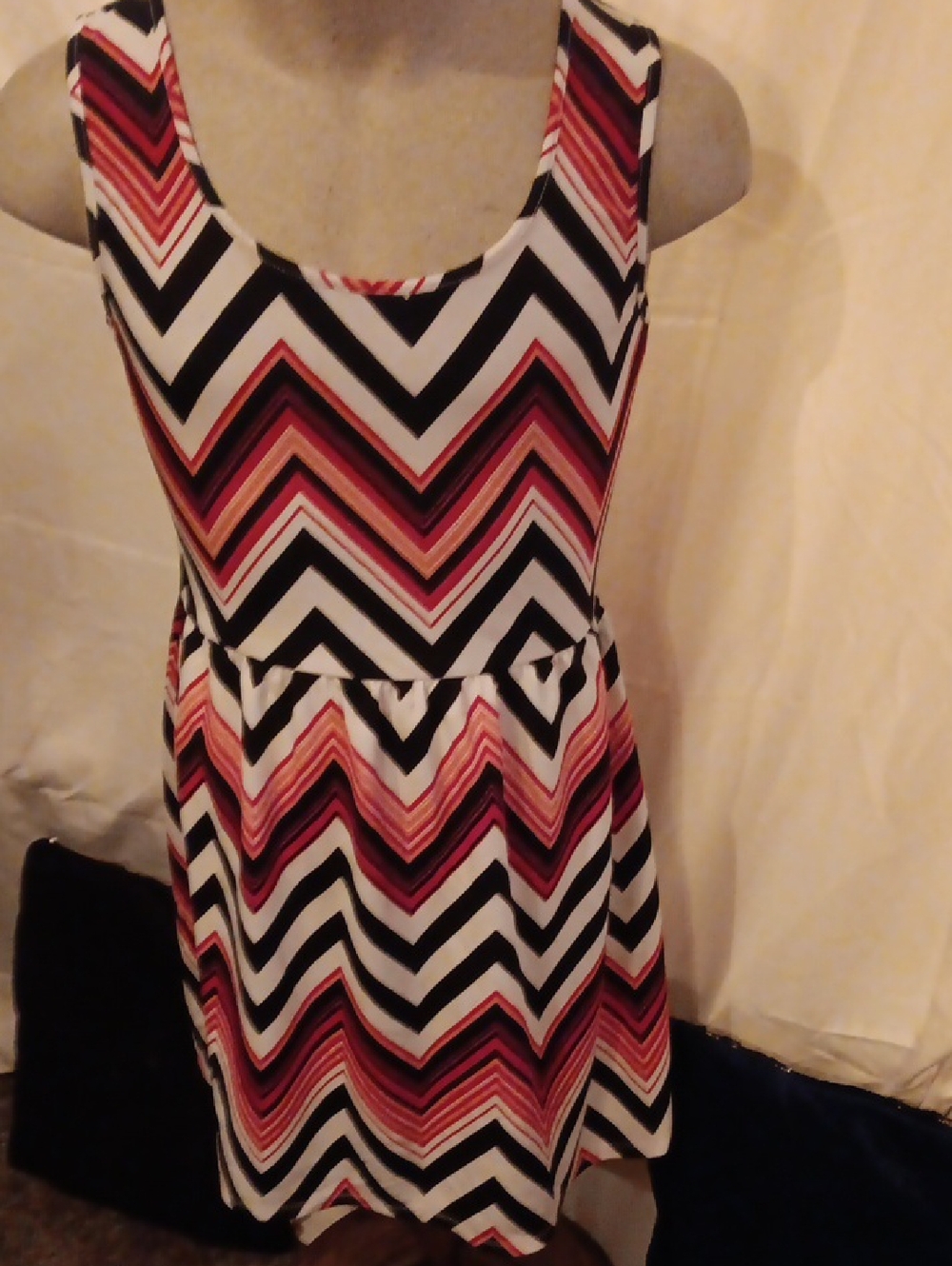 paper doll Chevron Mini Dress in Black, White & Red-Orange